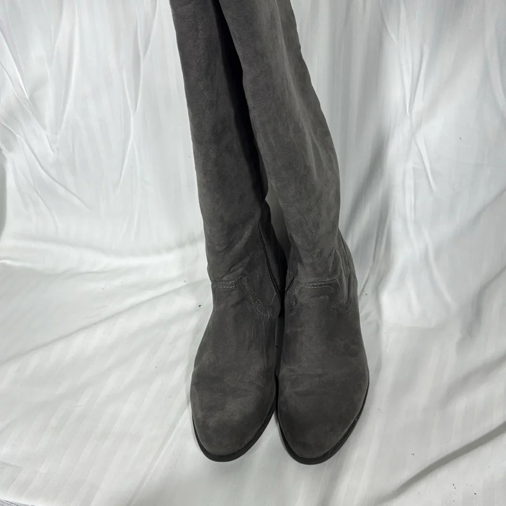 Lime Light Joaquin Faux Suede Studded Knee High Tall Gray Riding Boots Size 8